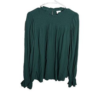 A New Day Blouse Women's Small Green Long Sleeve Ruffle Shirt Top Boho Casual
